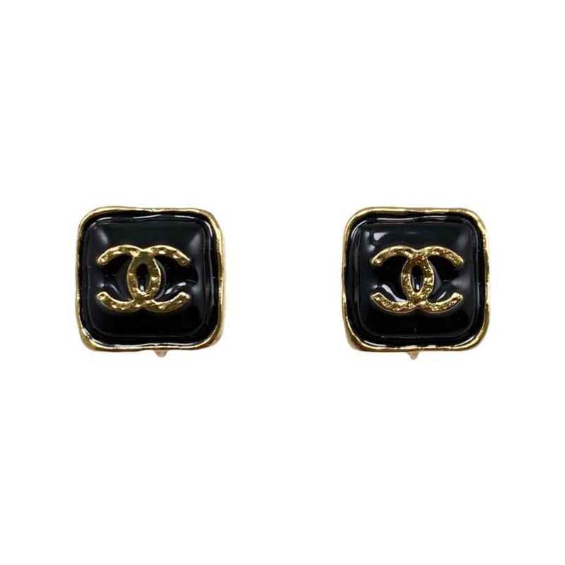 Chanel Earrings Square Coco Mark Abc253 Black