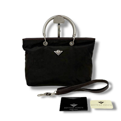 Bottega Veneta 2WAY Mini Tote Shoulder Bag Brown Nylon Canvas Silver Hardware