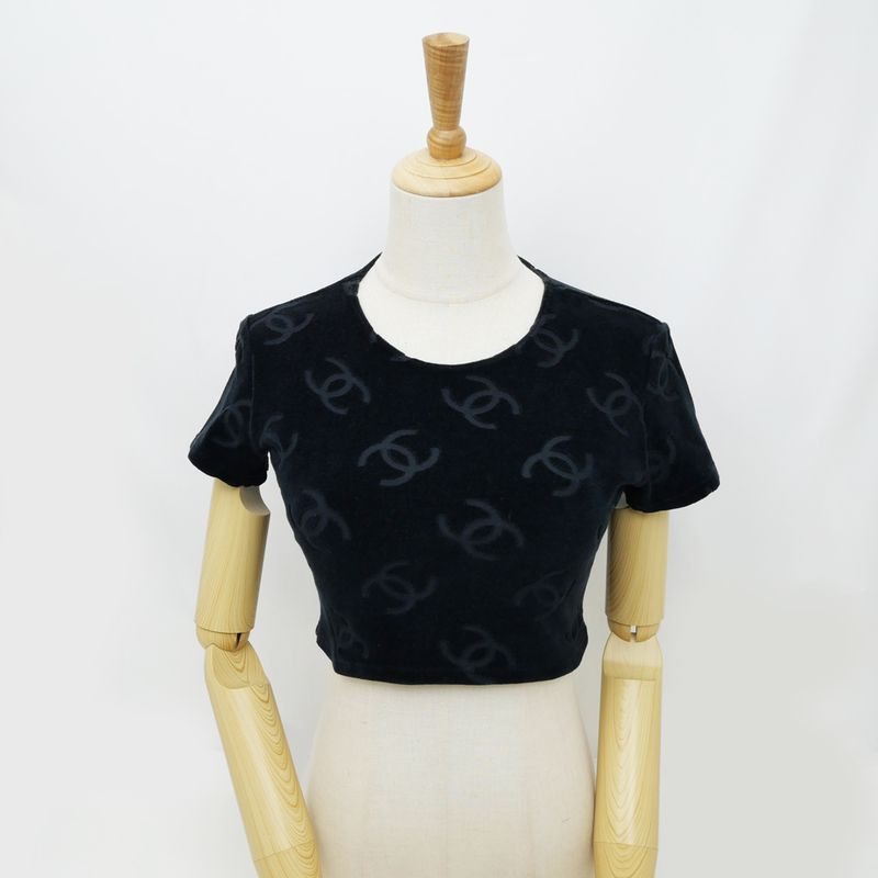 Chanel Coco Mark Velor Chibi T-shirt Black 40 96P Short Sleeve T-shirt