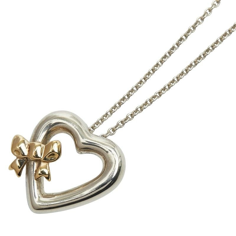 Tiffany & Co Vintage Heart Ribbon Pendant Necklace SV 925 Silver 18K Yellow