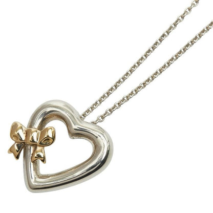Tiffany & Co Vintage Heart Ribbon Pendant Necklace SV 925 Silver 18K Yellow