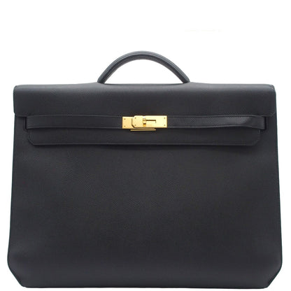Hermes Kelly Depeches 36 Black Gold Epsom Business Bag