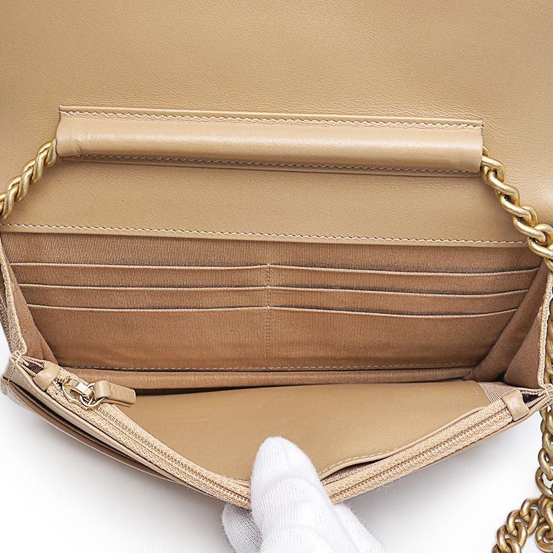 Boy Chanel Chain Wallet In Caviar Skin Beige Gold Hardware