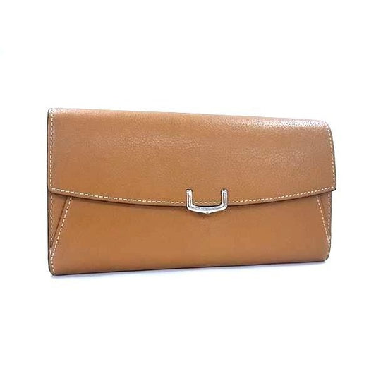 Cartier Wallet C De Brown Leather Bifold Long Silver