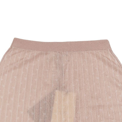 Unused 2022 Fendi Sheer Knit Tight Skirt Long Length Elastic Waist Total Stripe