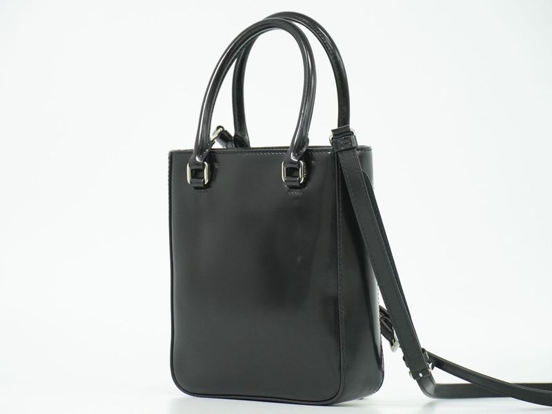 Authentic Prada Small Brushed Leather Tote 2WAY Shoulder Bag Handbag Pochette