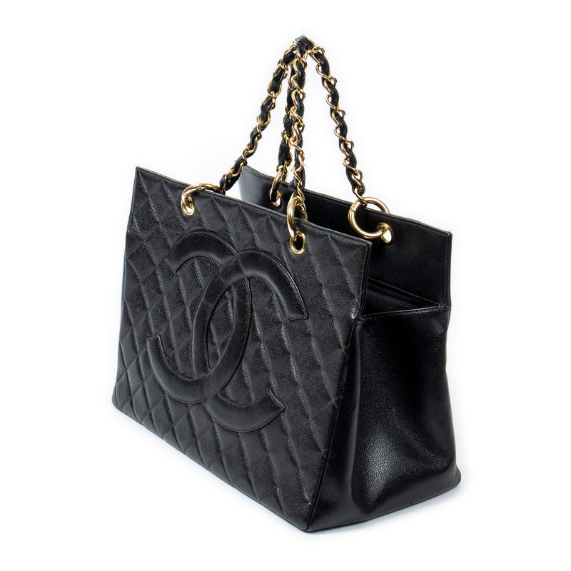 Chanel Coco Mark Chain Tote Black Matelasse Caviar Leather A