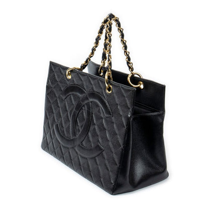 Chanel Coco Mark Chain Tote Black Matelasse Caviar Leather A