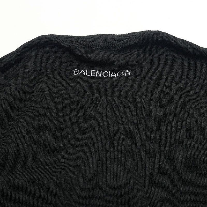 Balenciaga Back Logo Crew Neck Knit 534419 Size S Black