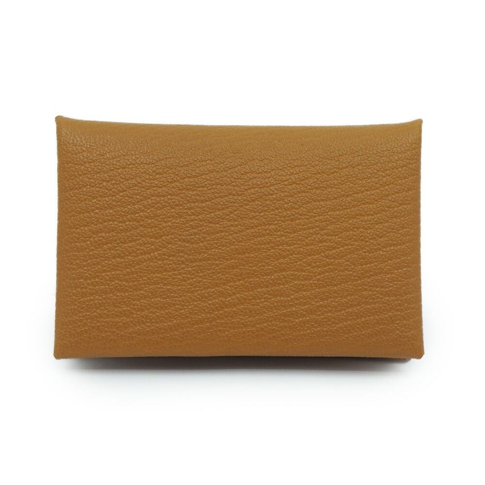Hermes Calvi Duo Coin Case Manufactured in Leather Beige