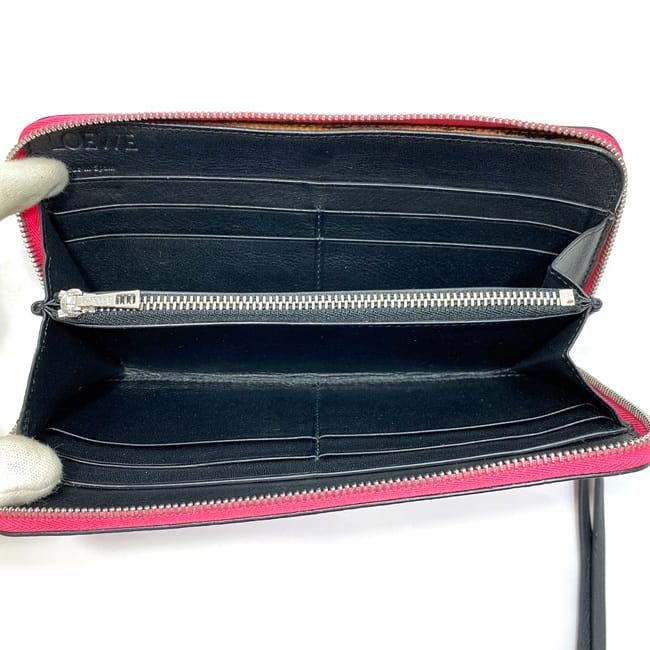 Loewe Round Zipper Long Wallet Pink Anagram Wallet Leather Preowned
