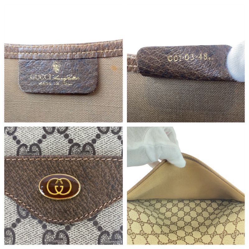 Gucci Vintage Sherry Line Beige Brown GG Supreme Canvas Tote Shoulder Bag 505385