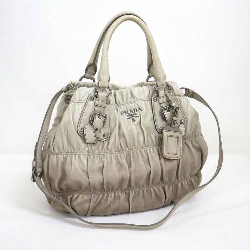 Prada Gathered 2-Way Shoulder Bag Leather Gray Gradient Gradation