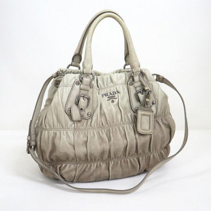 Prada Gathered 2-Way Shoulder Bag Leather Gray Gradient Gradation