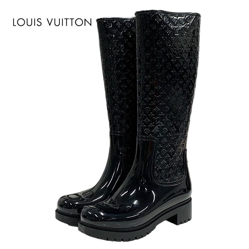 Louis Vuitton Drops Line Boots Long Boots Rain Boots Shoes Monogram Rubber Black