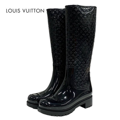Louis Vuitton Drops Line Boots Long Boots Rain Boots Shoes Monogram Rubber Black