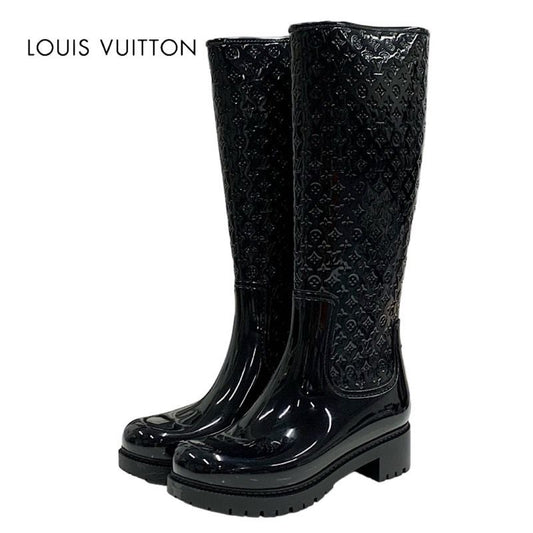 Louis Vuitton Drops Line Boots Long Boots Rain Boots Shoes Monogram Rubber Black