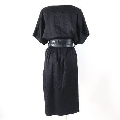 Celine 2r289598d 100% Silk Dotted V-neck Dress With Belt Black 38 Made In