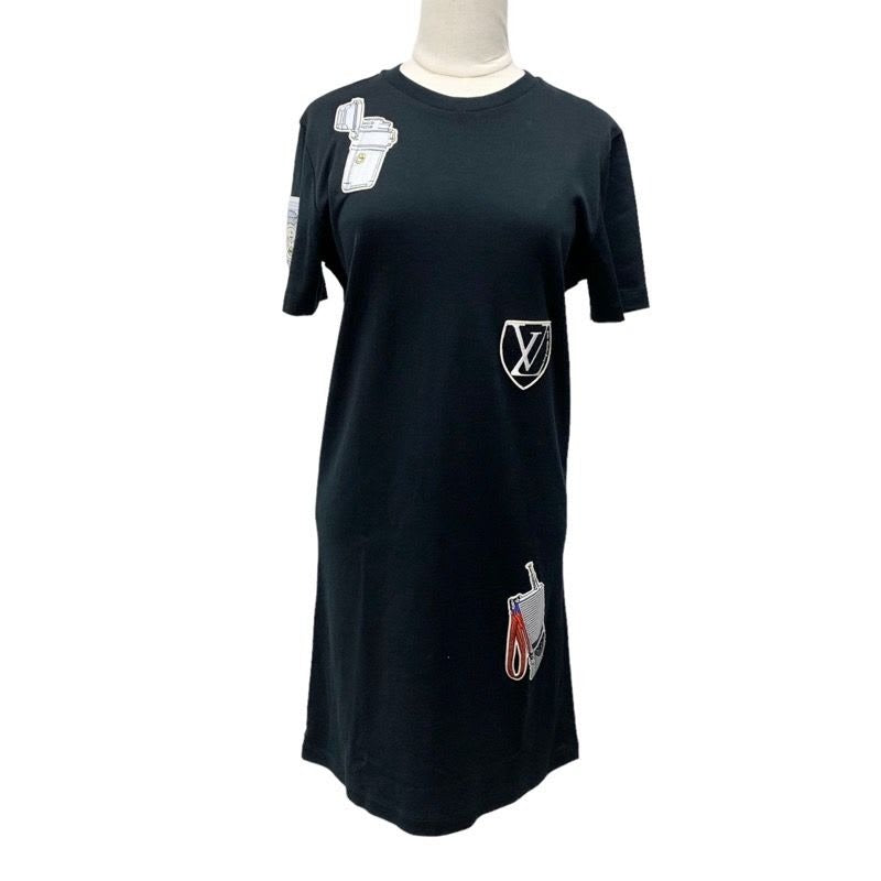 Louis Vuitton Dress Cotton Black Logo Patch Short Sleeve