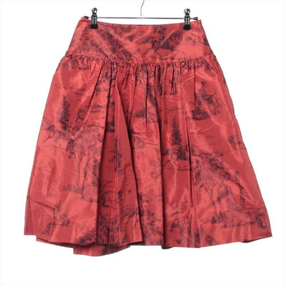 Hermes Silk Flared Skirt 34 Horse Motif Pattern Red
