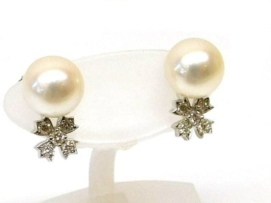 Tiffany & Co Diamond Pearl Earrings Floret Pt950 Platinum Ladies Pearl Tiffany