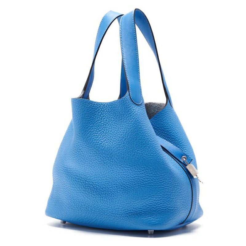 Hermes Picotin Lock MM Handbag Taurillon Clemence X Swift Blue Paradise Blue