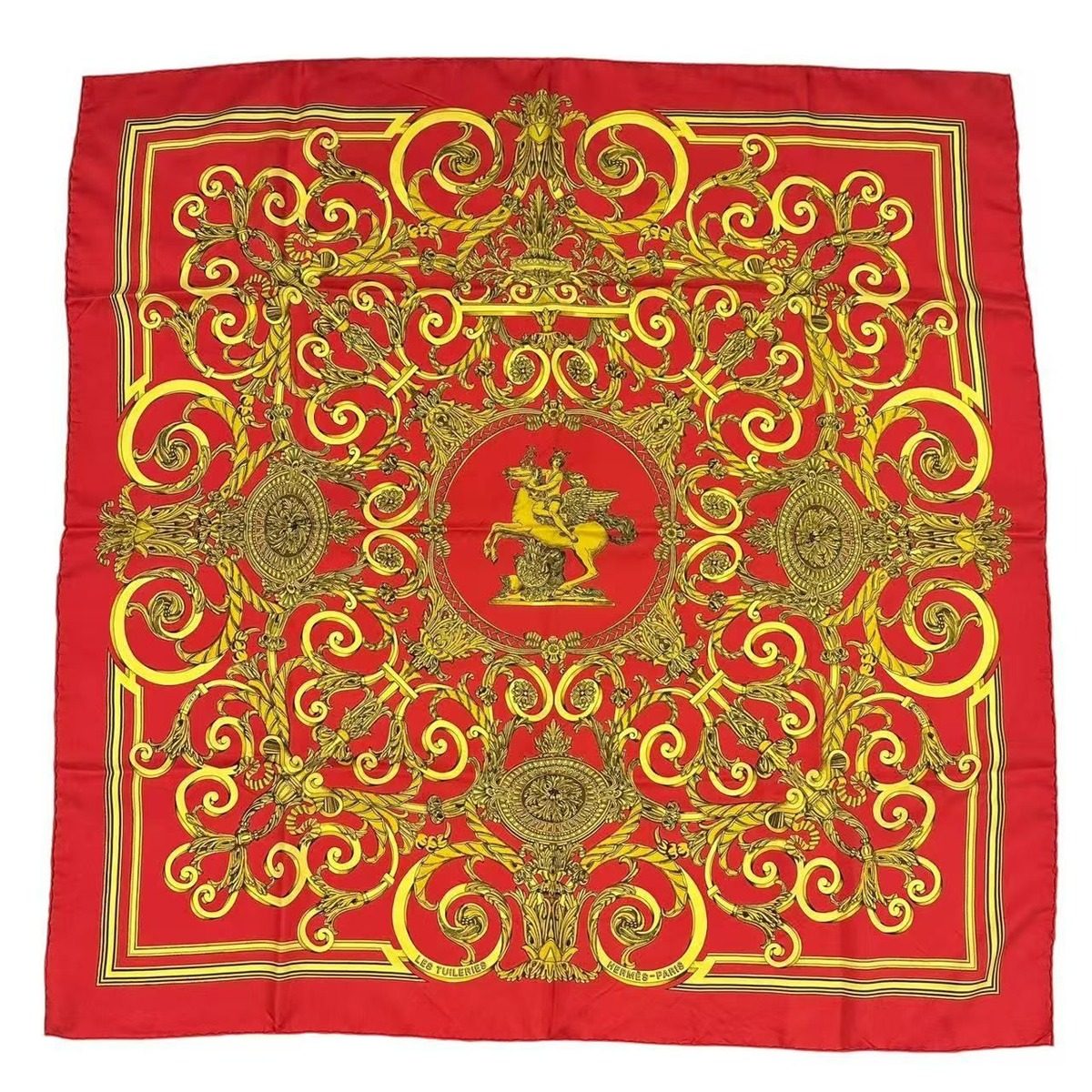 Hermes Scarf Carre 90 Silk les Tuileries Jardin Des Red