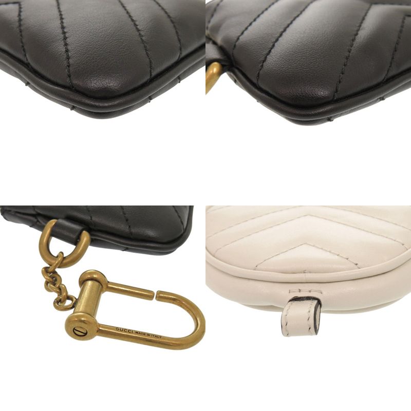 Gucci GG Marmont 698787 Leather Black Off White Coin Case Black White 1462 Gucci