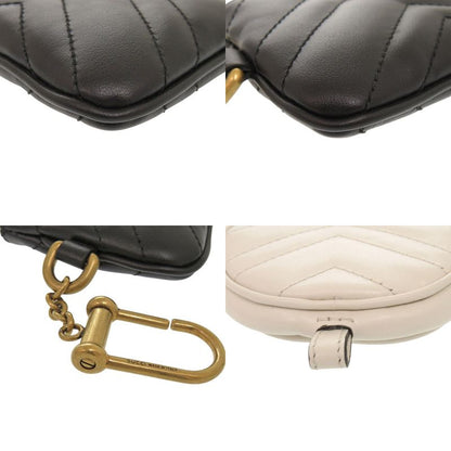 Gucci GG Marmont 698787 Leather Black Off White Coin Case Black White 1462 Gucci