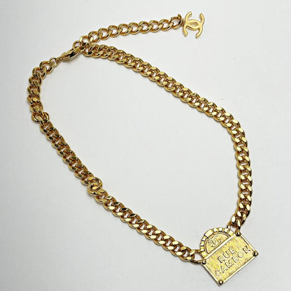 Chanel Rue Cambon B22a GP Metal Logo Necklace Women's Accessories