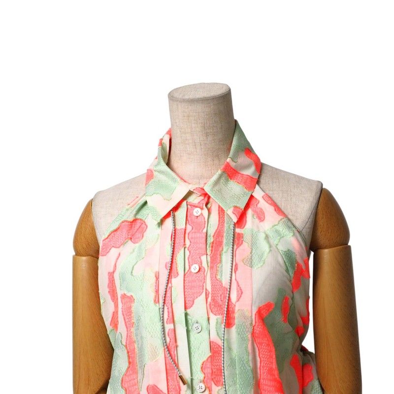 Louis Vuitton Blouse Size 36 Cotton Silk Blend Sleeveless Tunic Ribbon Lame