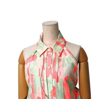 Louis Vuitton Blouse Size 36 Cotton Silk Blend Sleeveless Tunic Ribbon Lame