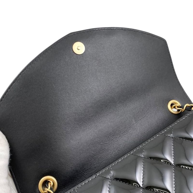 Chanel Shoulder Bag Heart Chain Ap4900 Matelasse Patent Enamel Coco Mark Black