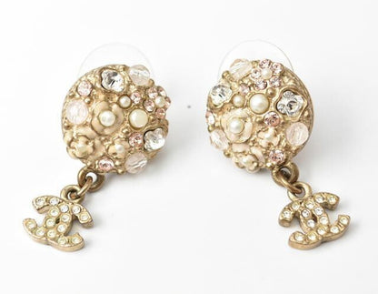 Chanel Earrings Chanel Circle Pearl Motif Logo Rhinestone Gold