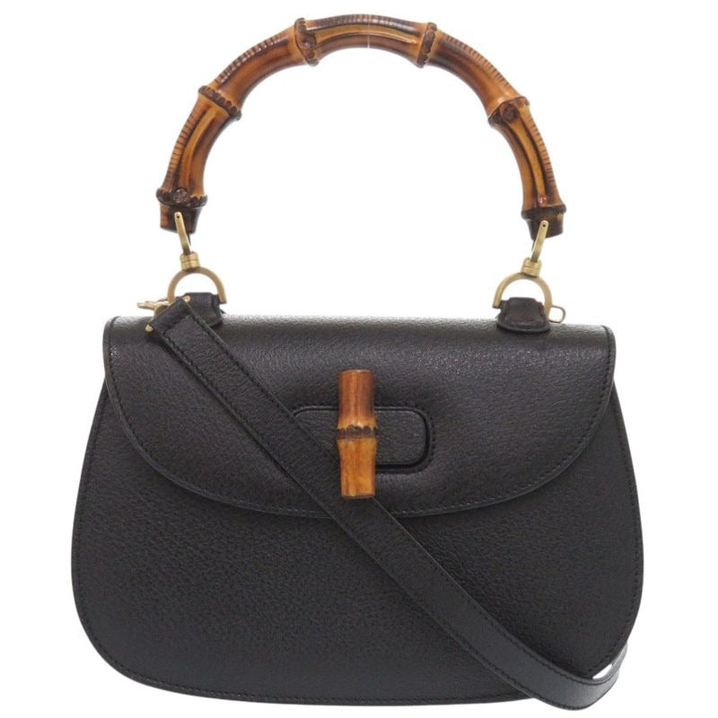 Gucci 2-Way Bamboo 000 1364 0633 Leather Black Handbag 0733