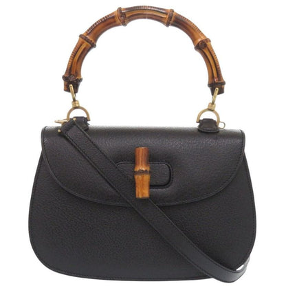 Gucci 2-Way Bamboo 000 1364 0633 Leather Black Handbag 0733