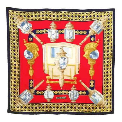 Hermes Feux de Route Carriage Lantern Carre 90 Large Scarf Navy Red Beige