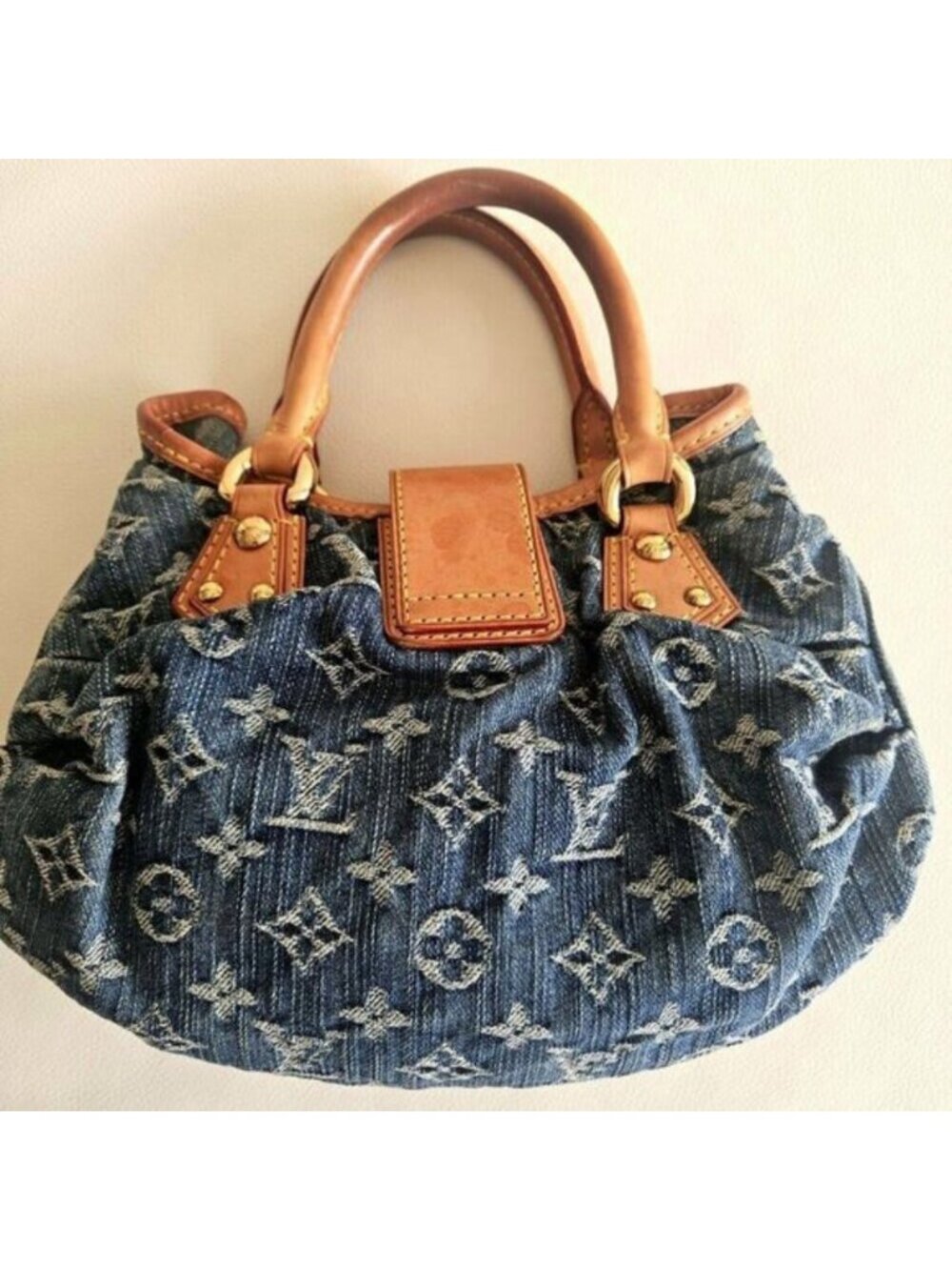 Louis Vuitton Denim Pleaty Monogram Vintage Pouch Pochette Hand Bag