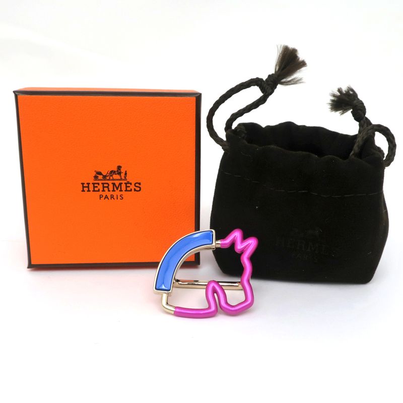 Hermes Scarf Ring Cheval Neon Cheval Pink Blue Gold Hardware Accessories
