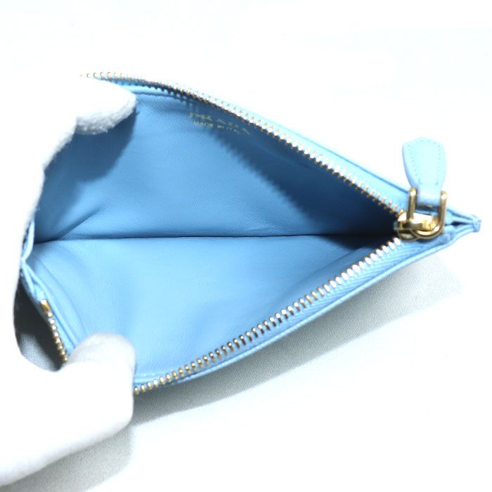 Prada Saffiano Embossed Logo Fragment Case Card Case Light Blue 1mc079 Coin