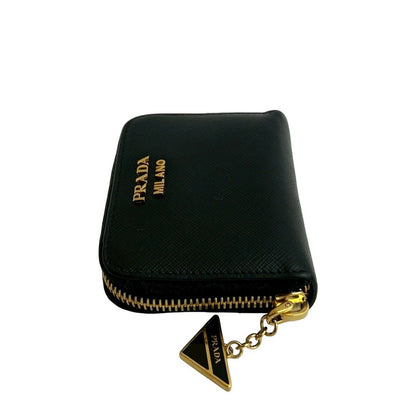 Prada Logo Saffiano Leather Round Zip Coin Case — view 4