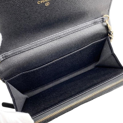 Chanel Shoulder Bag Chain Wallet Ap3876 Matelasse Caviar Skin Coco Mark Black