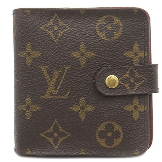 Louis Vuitton Bifold Wallet Compact Zip Monogram Canvas Gold Hardware