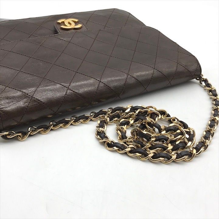 Chanel CC Logo Quilted Lambskin Chain Shoulder Bag Push Lock Brown