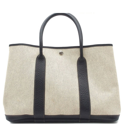 Hermes Garden Party PM Natural Black Silver Toile Buffalo Tote Bag