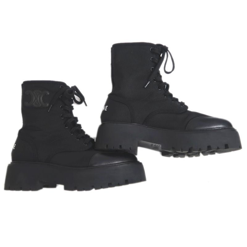 Celine Balkis Lace Up Boots Size 38 Black Nylon Leather Shoes — view 5