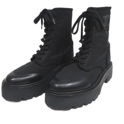 Celine Balkis Lace Up Boots Size 38 Black Nylon Leather Shoes — view 8