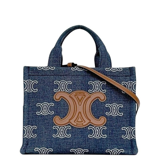 Celine 2-Way Bag Cabas Tice Blue Brown Triomphe