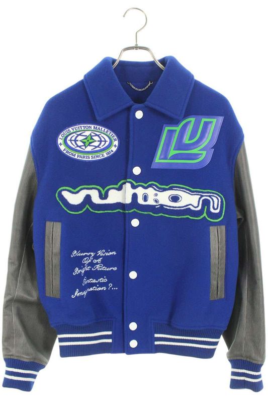 Louis Vuitton 23AW Rm232 CAW Hpl66e Sleeve Leather Cutout Varsity Jacket Stajan