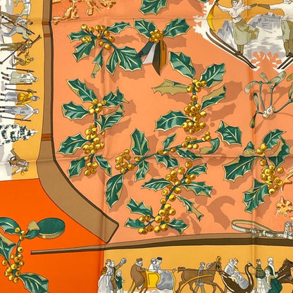 Hermes Carre 90 Neige D'antan Last Year's Snow 100% Silk Scarf Orange